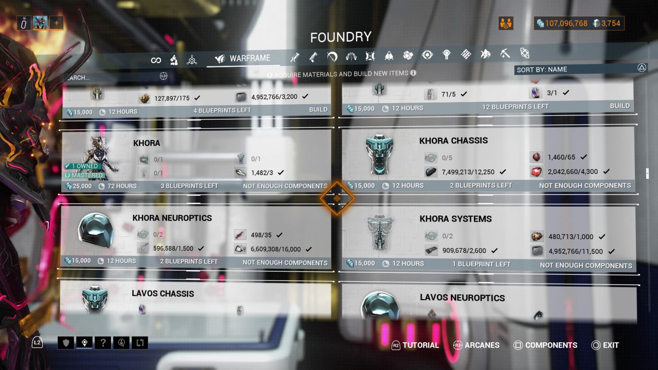 Wymagania dotyczące budowy Warframe-Khory