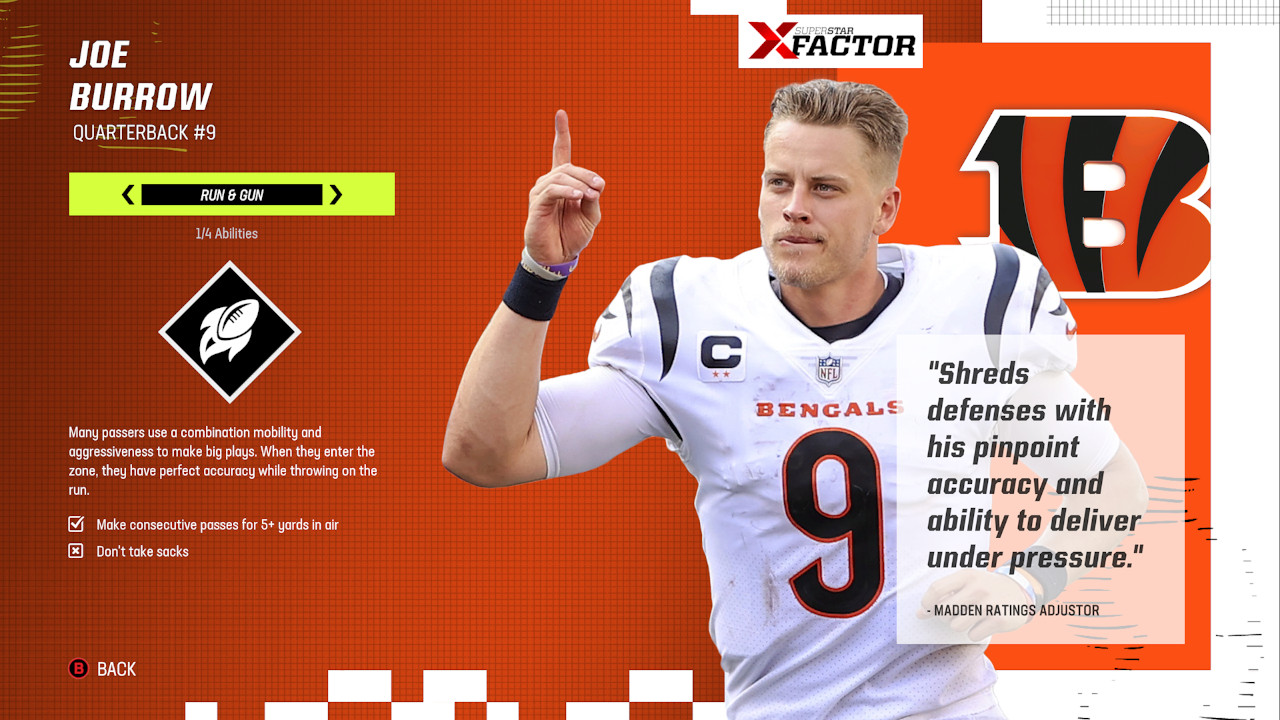 Madden NFL 23 Superstar i X-Factors | Pełna lista z umiejętnościami Madden-NFL-23-Superstar-X-Factors-List-Joe-Burrow