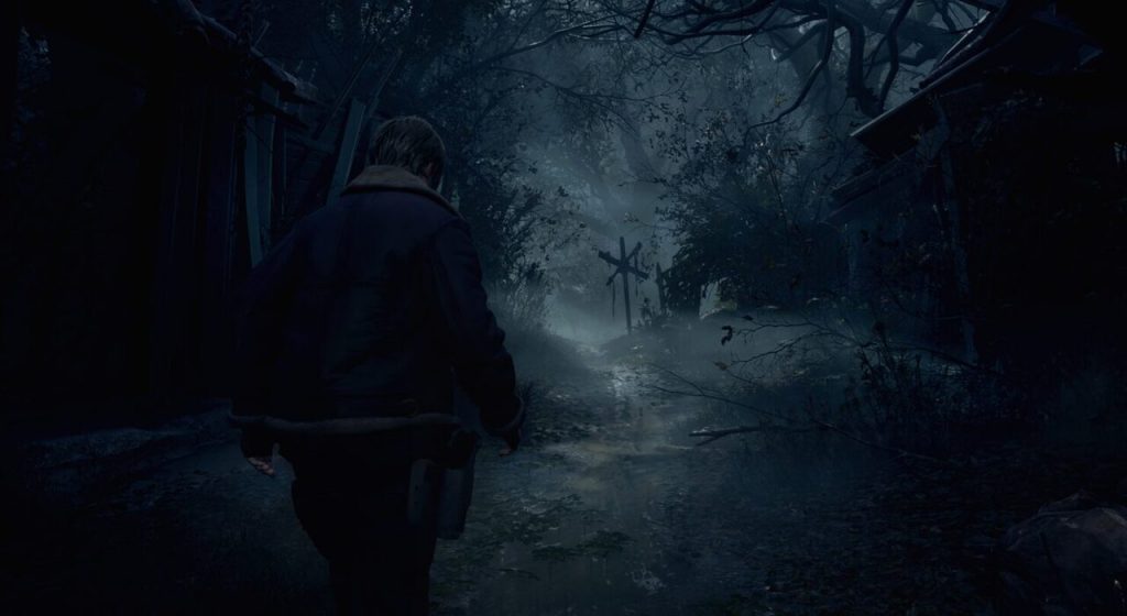 Leon spacerujący po lesie w remake'u resident evil 4