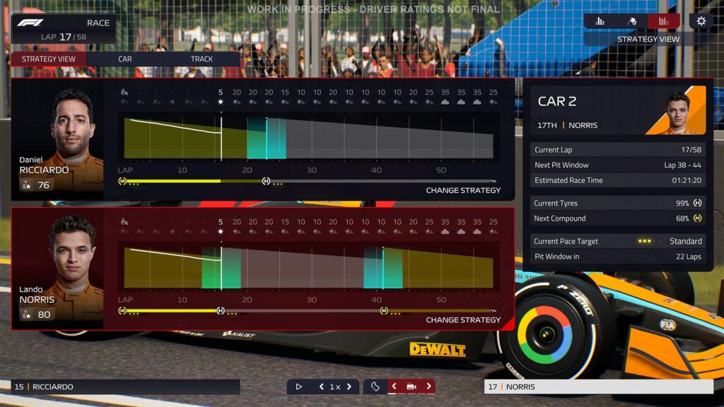 f1 manager 2022 mclaren driver set up screen