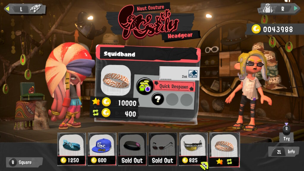 squidband in splatoon 3 headgear shop
