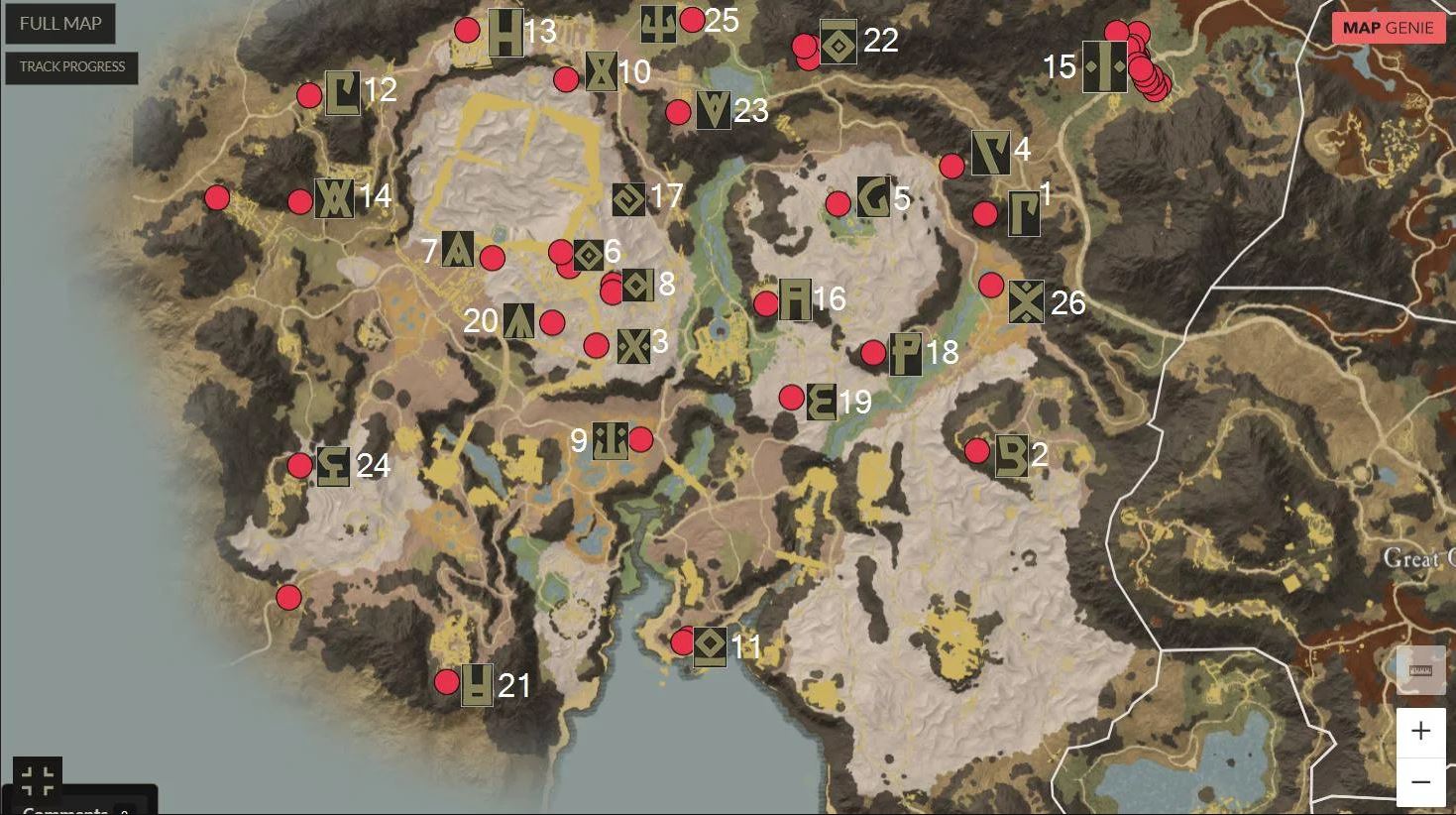 Nowy Świat: Wszystkie 26 Starożytnych Lokacji Glifów nowy-świat-26-glifów-mapa