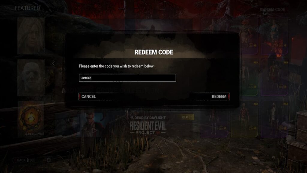 Dead by Daylight Codes (listopad 2022): Darmowe punkty krwi i kosmetyki Redeem-Code-Screen