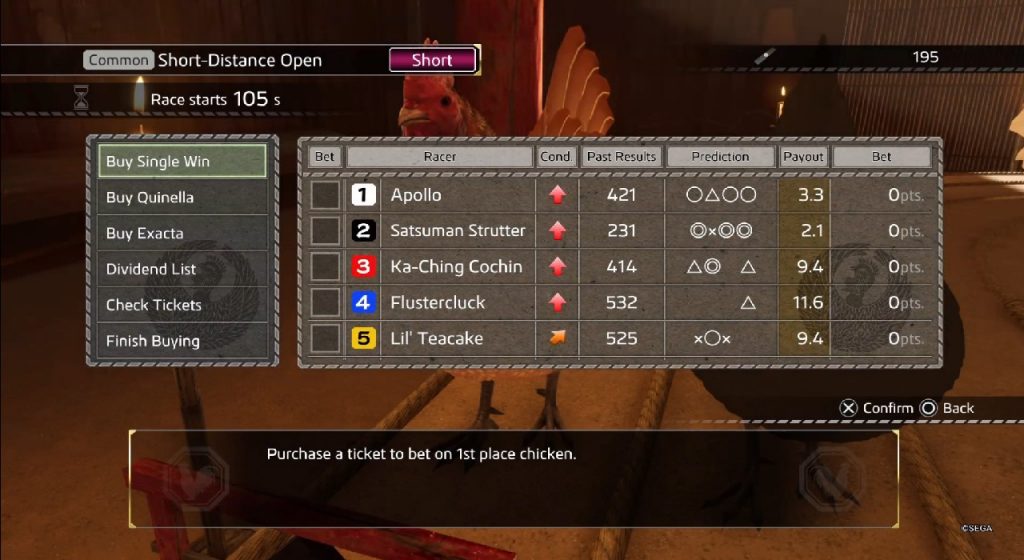Jak wyścigi Dragon Ishin Chicken