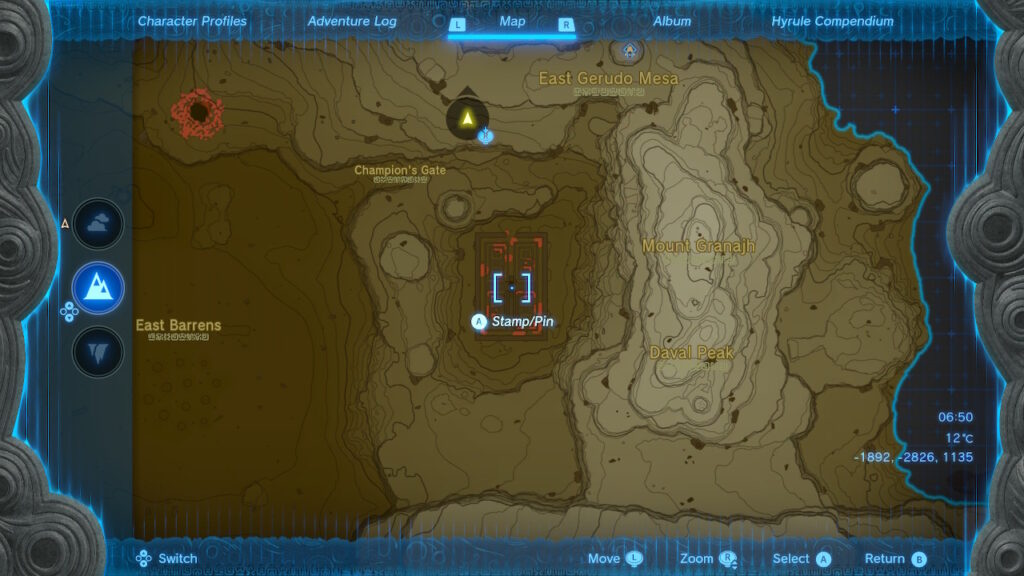 Mapa Południowego Labiryntu Lomei Legend of Zelda: Tears Of The Kingdom